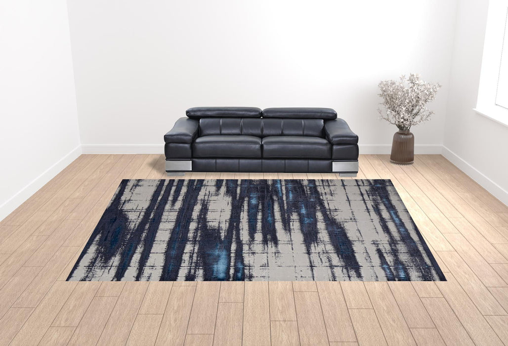 12' x 15' Abstract Power Loom Distressed Area Rug - Ivory Blue And Gray