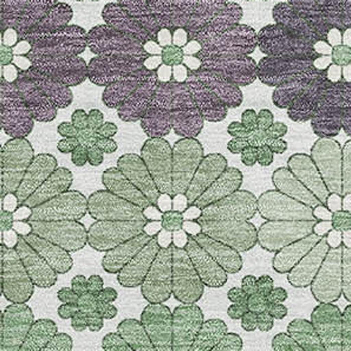 10' X 14' Geometric Washable Area Rug With UV Protection (696878) - Sage / Purple / Ivory