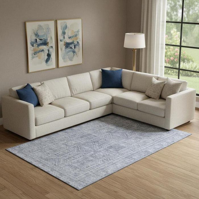 10' X 14' Geometric Washable Area Rug With UV Protection (708145) - Sky Blue / Gray