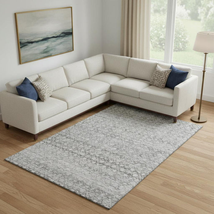 10' X 14' Striped Washable Area Rug With UV Protection (700005) - Gray / Silver