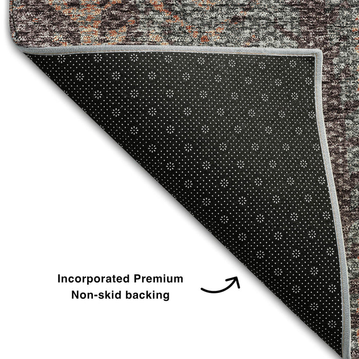 10' X 14' Striped Washable Area Rug With UV Protection (656501) - Terra Cotta / Gray