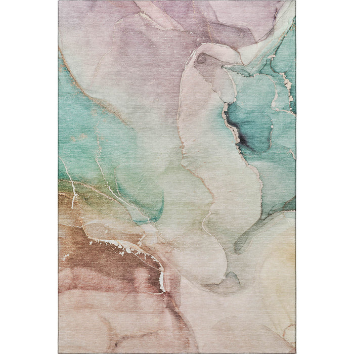 8' X 10' Abstract Washable Area Rug With UV Protection (647348) - Teal / Ivory / Brown