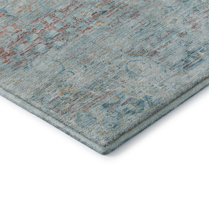 10' X 14' Floral Medallion Washable Area Rug With UV Protection (695582) - Sky Blue / Teal / Blush