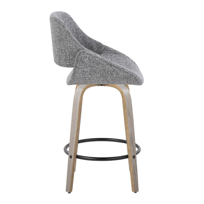 Fabrizzi - 26" Fixed-Height Counter Stool With Swivel And Round Black Metal Footrest (Set of 2) - Light Gray Wood