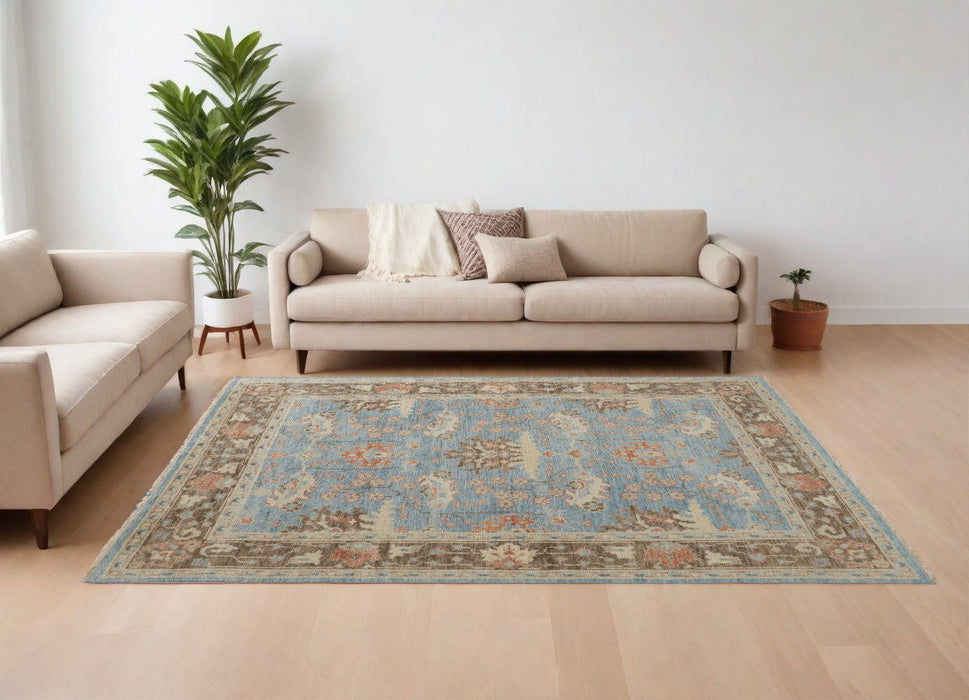 8' x 10' Wool Oriental Hand Knotted Area Rug - Brown And Blue