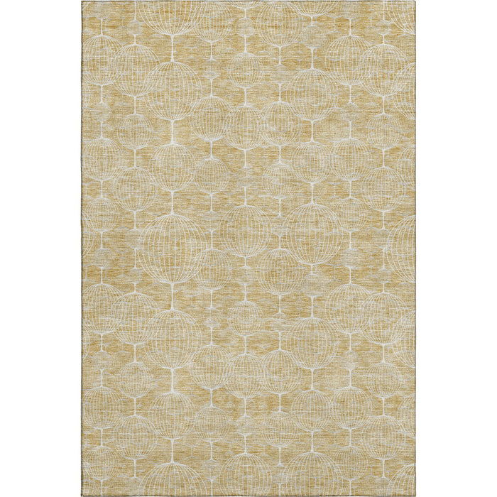 9' X 12' Geometric Washable Area Rug Polyester With UV Protection - Ivory And Gold