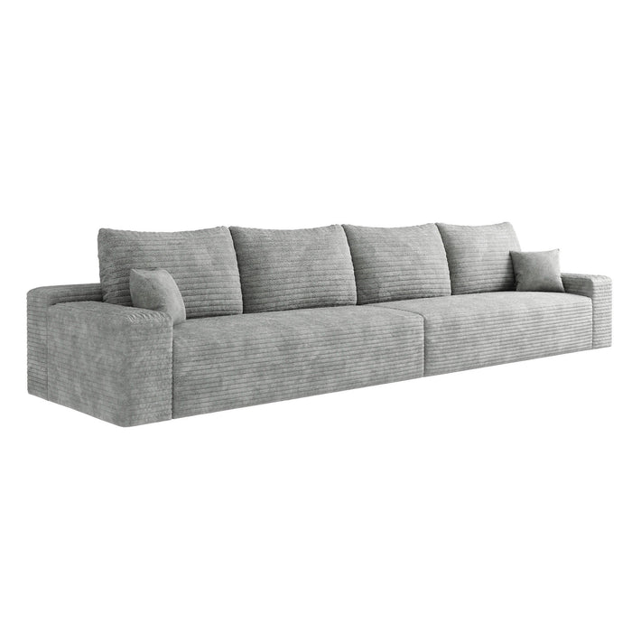 140" Corduroy Modular Compression Foam Sofa With Toss Pillows - Gray