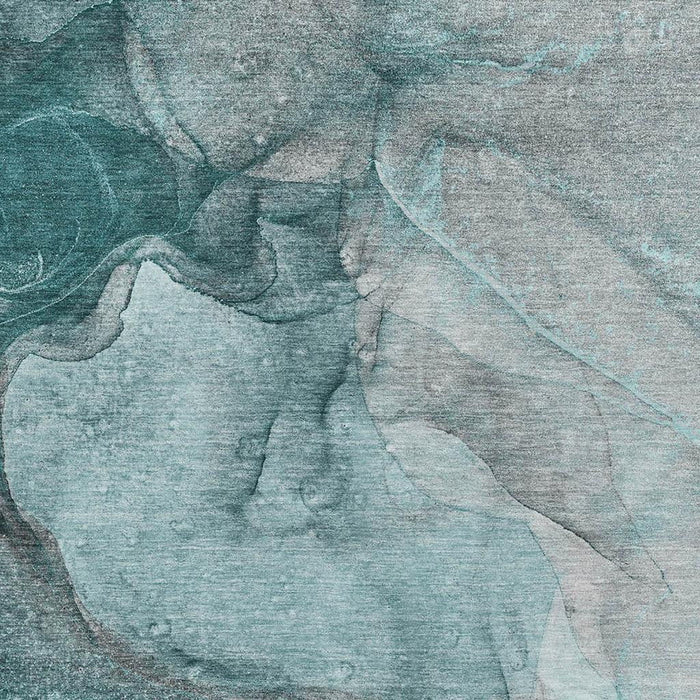 10' X 14' Abstract Washable Area Rug With UV Protection (647434) - Teal / Gray / Ivory