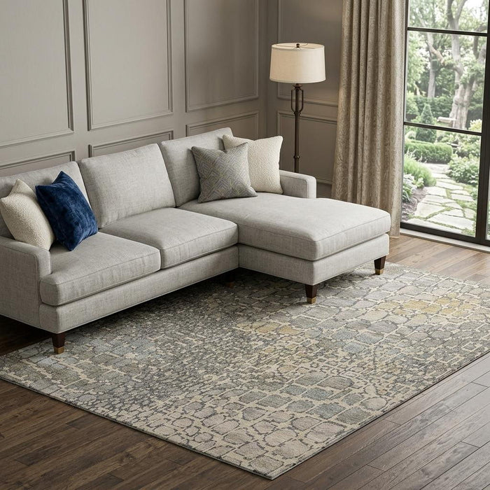 10' X 14' Abstract Geometric Washable Area Rug With UV Protection (677957) - Beige / Taupe / Ivory