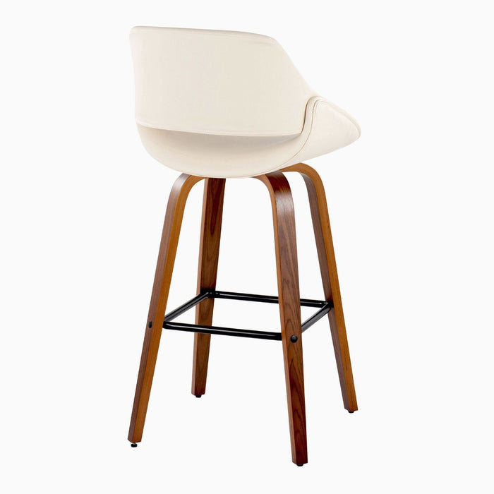 Fabrizzi - 30" Fixed-Height Barstool With Swivel And Square Black Metal Footrest (Set of 2) - Walnut Wood