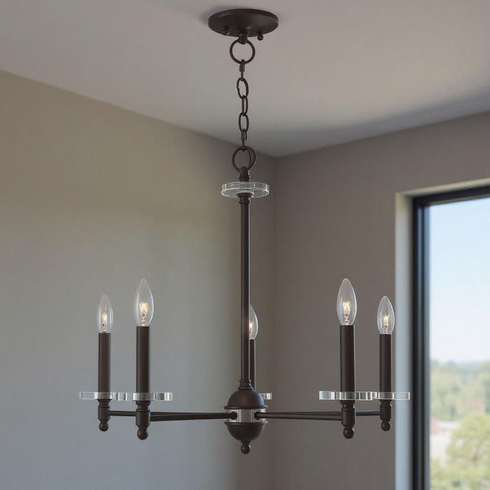22'' Five-Light Dimmable Chandelier With Shades - Bronze
