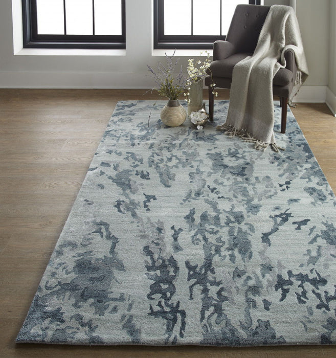 5' x 8' Abstract Tufted Handmade Area Rug - Blue Green And Silver