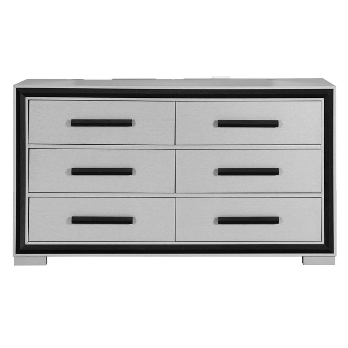 60" Wood Six Drawer Double Dresser - Gray And Black