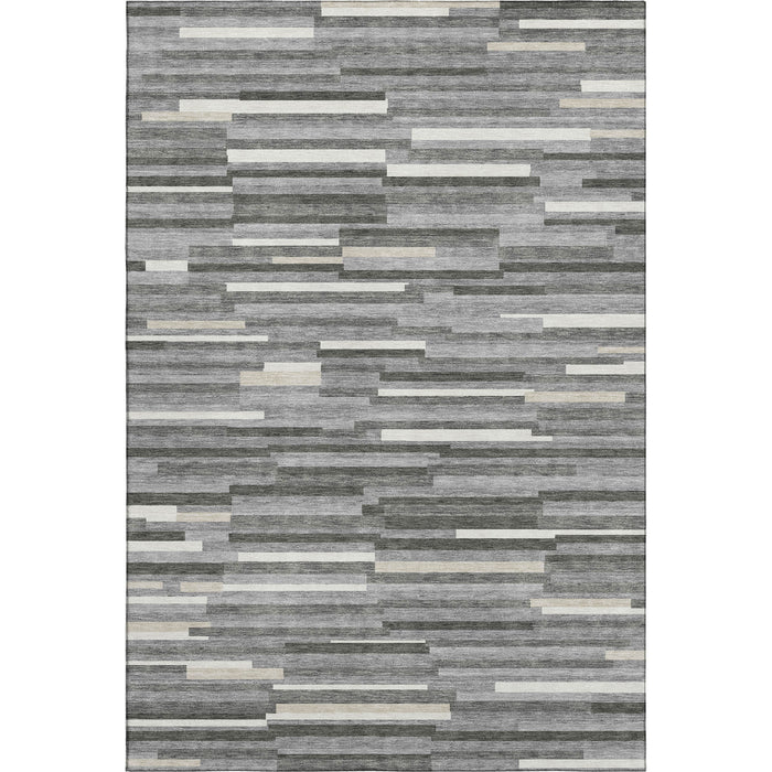 10' X 14' Striped Washable Area Rug With UV Protection (671060) - Gray / Ivory