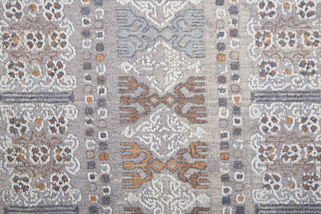 9' x 12' Geometric Power Loom Distressed Stain Resistant Area Rug - Orange Gray And White