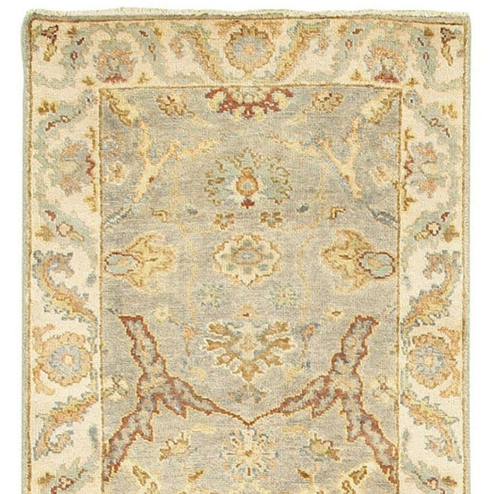 10' Wool Oriental Hand Knotted Runner Rug (575826) - Gray / Beige