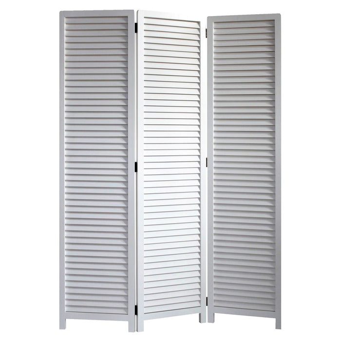 Louvered Three Panel Room Divider Screen - White