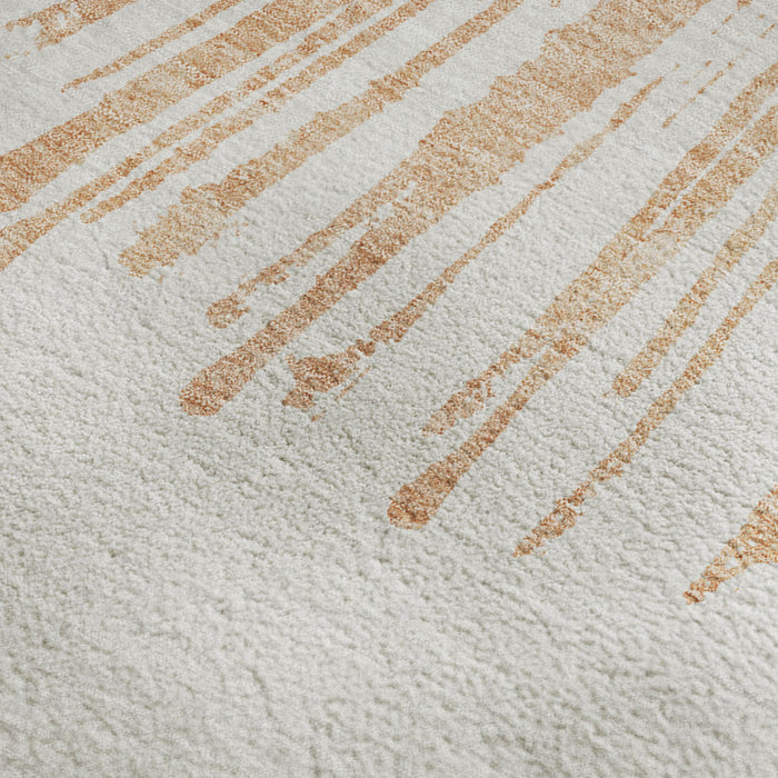 10' X 14' Abstract Washable Area Rug With UV Protection (653554) - Salmon / Ivory