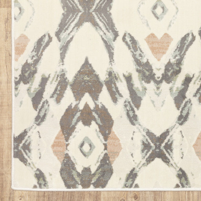 10' x 13' Geometric Power Loom Stain Resistant Area Rug - Ivory Pink And Sage