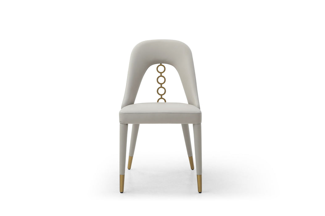 Faux Leather Stainless Steel Dining Side Chairs (Set of 2) - Gray / Gold