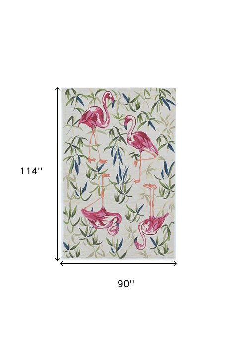 8' x 10' Hand Hooked Flamingo Indoor Area Rug - Ivory Pink
