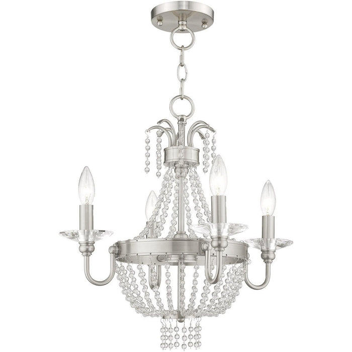 20'' Four-Light Dimmable Chandelier With Shades - Nickel / Pearl Silver