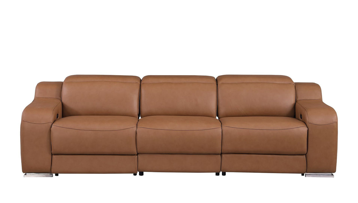 103" Italian Leather Reclining USB Sofa - Chestnut