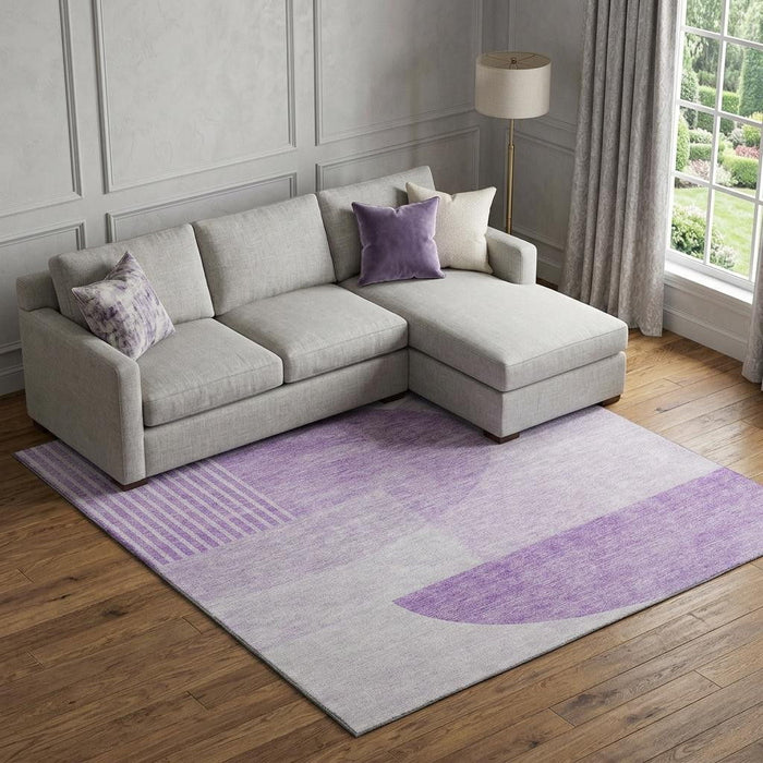 10' X 14' Geometric Washable Area Rug With UV Protection (655860) - Purple / Ivory