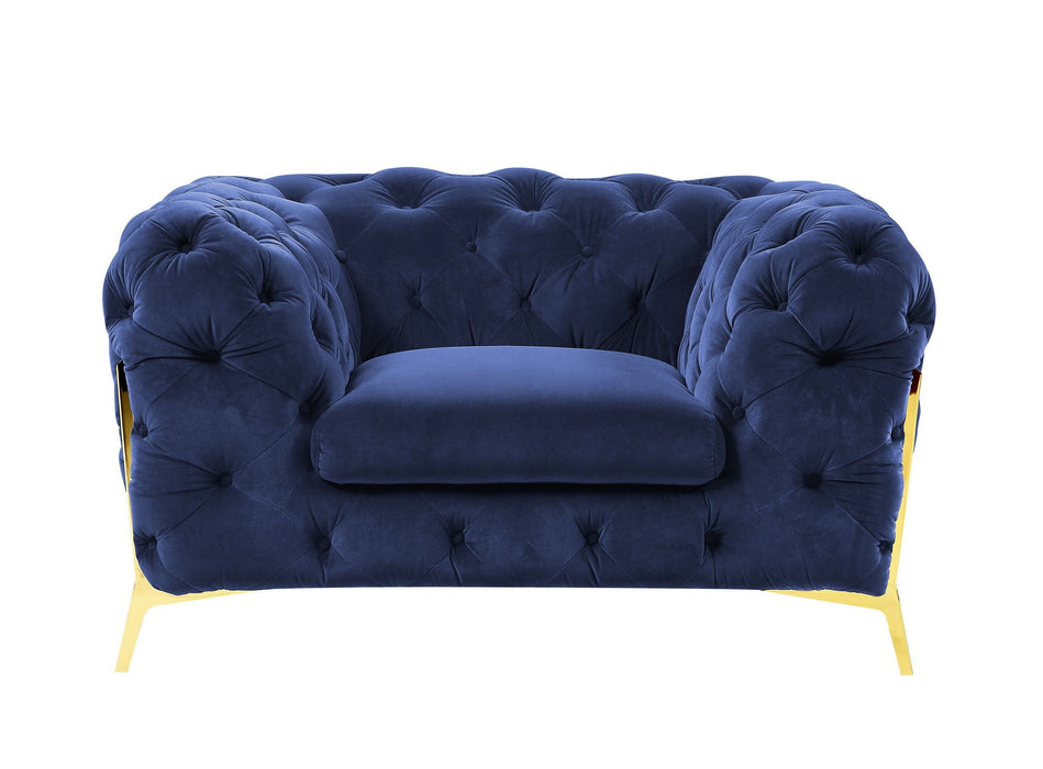 Tufted Velvet And Gold Solid Color Lounge Chair - Blue