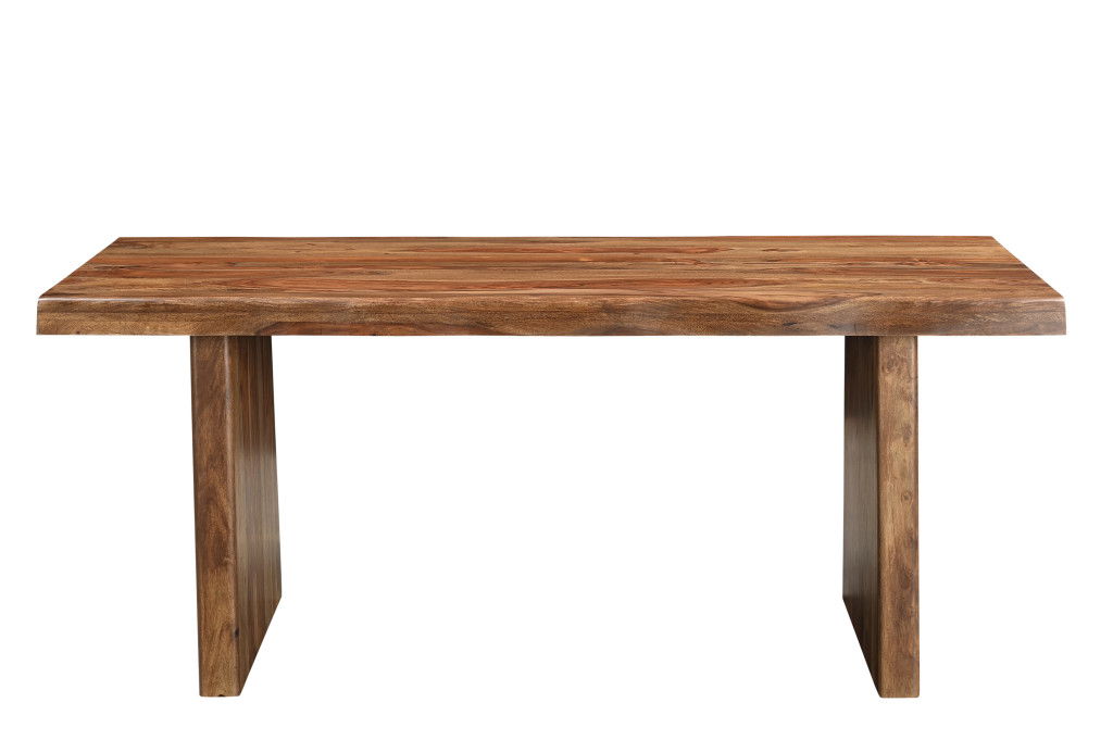 74" Wood Double Pedestal Base Live Edge Dining Table - Brown