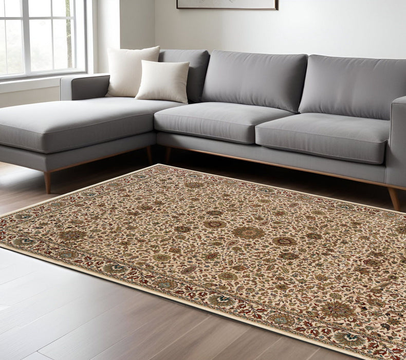 8' X 11' Oriental Area Rug - Ivory And Green