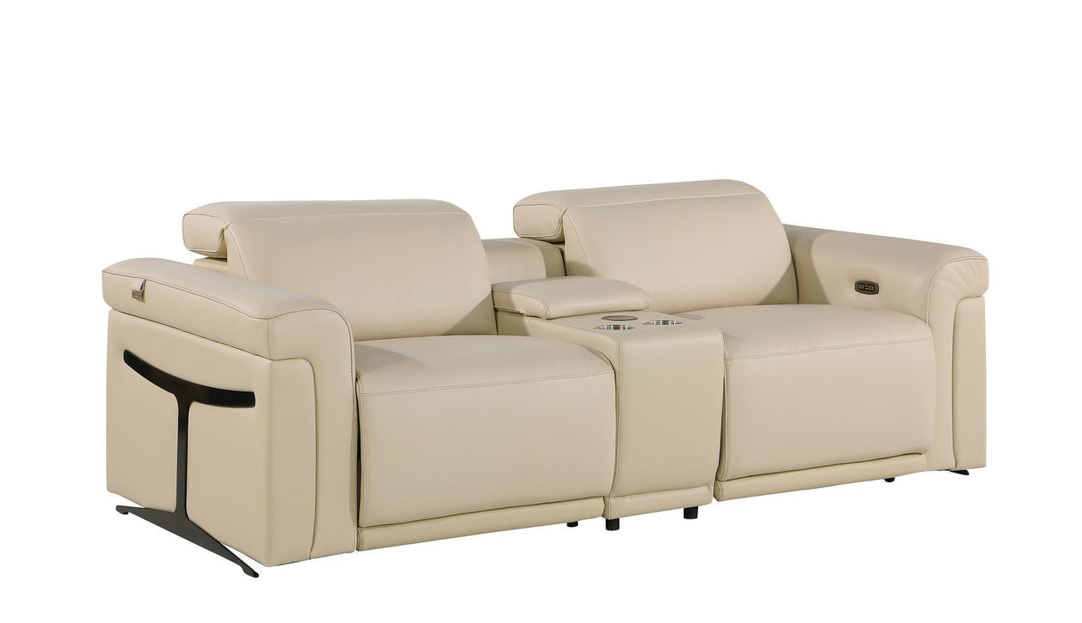 Italian Leather Power Reclining Loveseat With Storage (720525) - Cream / Black