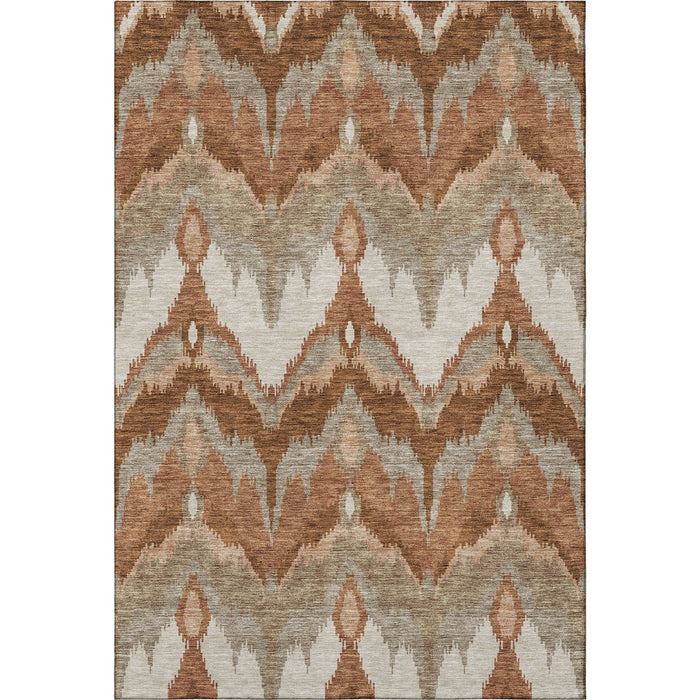 9' X 12' Ikat Washable Area Rug With UV Protection - Rust And Beige