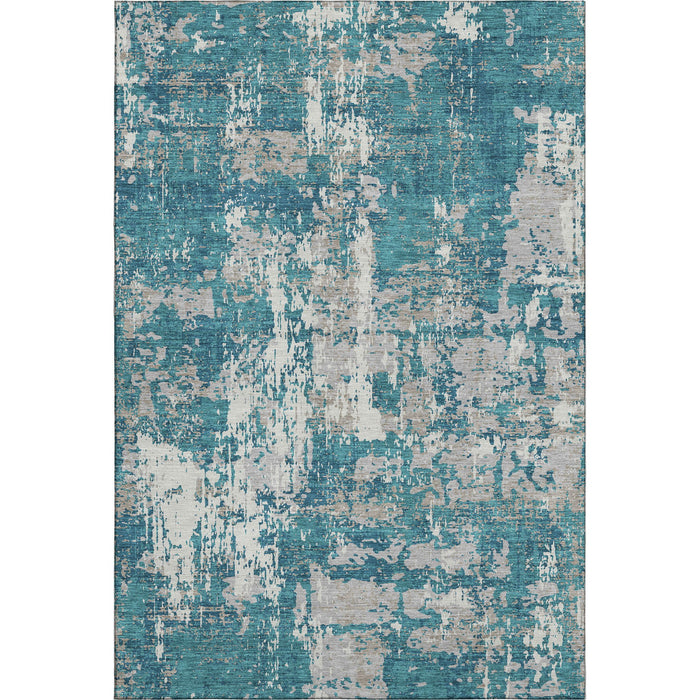 10' X 14' Abstract Washable Area Rug With UV Protection (679162) - Teal / Gray / Ivory