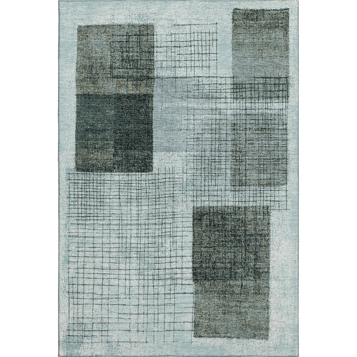 10' X 14' Geometric Washable Area Rug With UV Protection (718328) - Teal / Gray