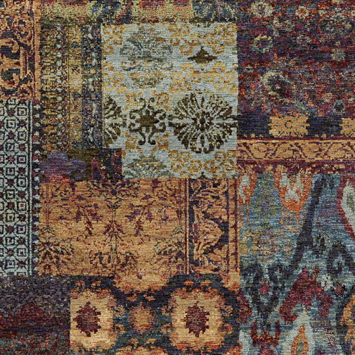 9' x 12' Abstract Power Loom Area Rug - Blue And Gold