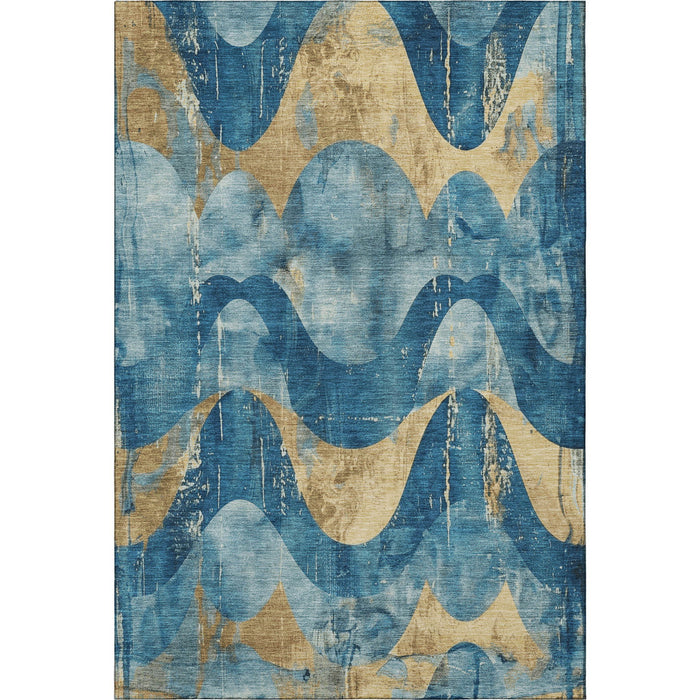 10' X 14' Abstract Washable Area Rug With UV Protection (701365) - Teal / Gold