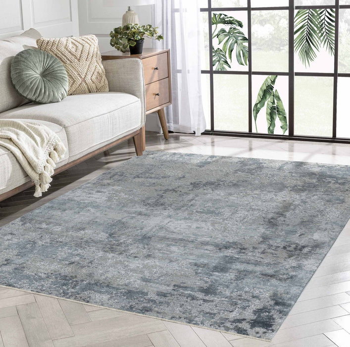 9' x 12' Abstract Power Loom Distressed Area Rug - Blue And Gray