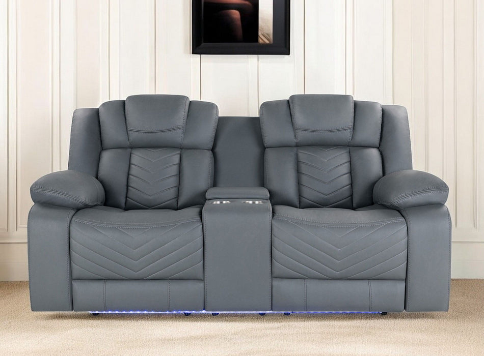 Faux Leather Power Reclining Loveseat With Storage - Light Gray