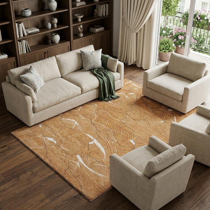 10' X 14' Abstract Washable Area Rug With UV Protection (682241) - Rust / Ivory / Gray