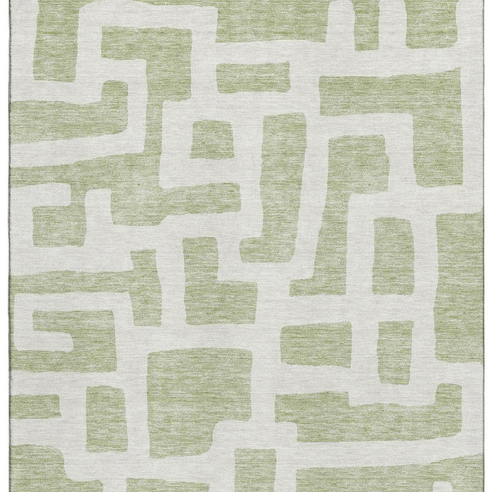 10' X 14' Abstract Geometric Washable Area Rug With UV Protection (671768) - Artichoke Green / Ivory