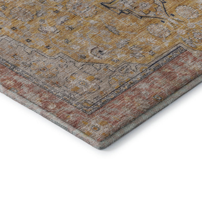 10' X 14' Floral Medallion Washable Area Rug With UV Protection (696110) - Gold / Copper / Gray