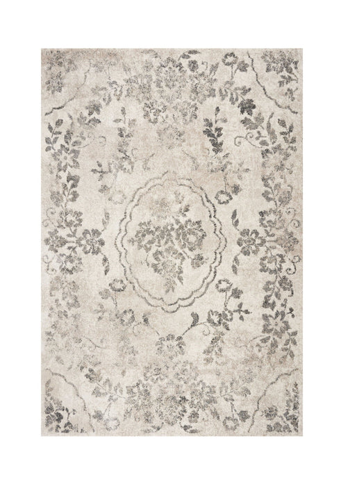 8' x 10' Machine Woven Distressed Floral Traditional Indoor Area Rug - Gray