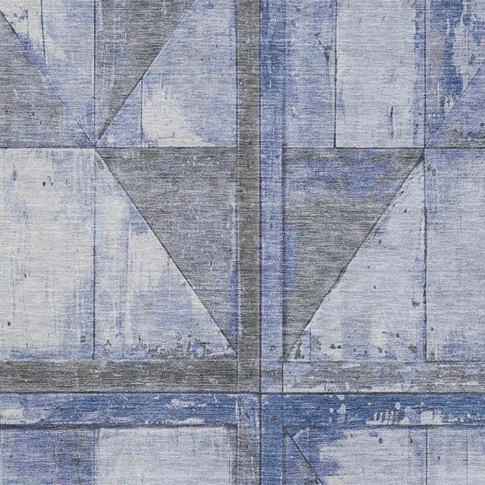 10' X 14' Geometric Washable Area Rug With UV Protection (706505) - Denim Blue / Gray