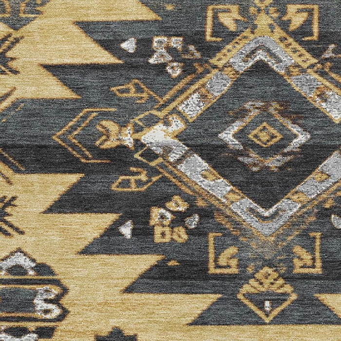 10' X 14' Tribal Washable Area Rug With UV Protection (709000) - Gold / Charcoal / Gray