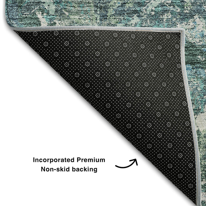 8' Diamond Washable Round Rug With UV Protection - Sage