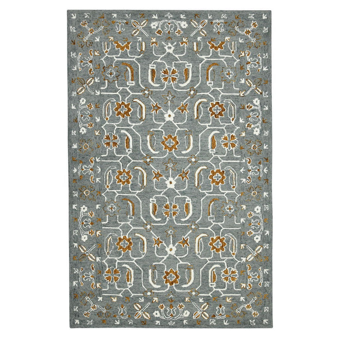 8' X 10' Wool Floral Medallion Hand Hooked Area Rug - Orange