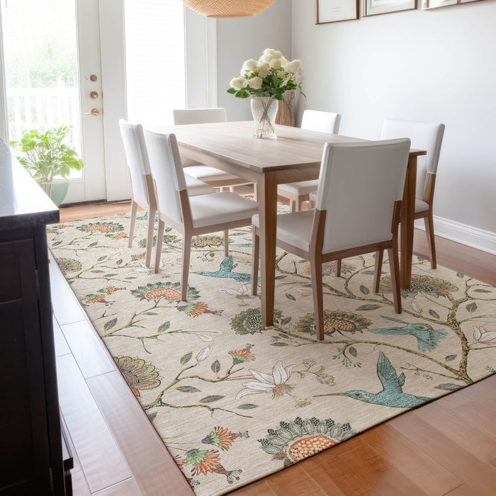 10' X 14' Cottage Geometric Washable Area Rug With UV Protection - Beige