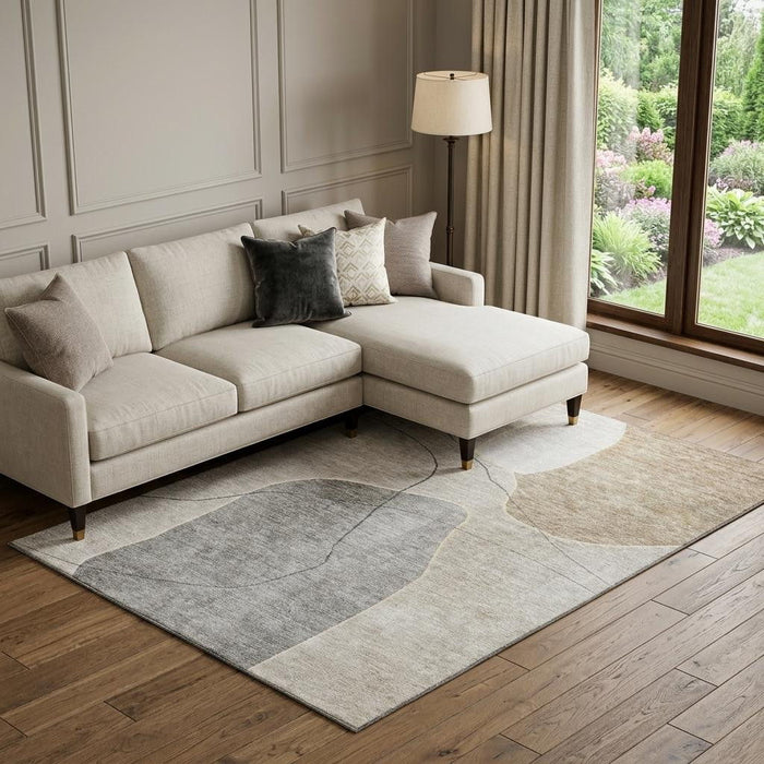 10' X 14' Abstract Washable Area Rug With UV Protection (655585) - Beige / Brown