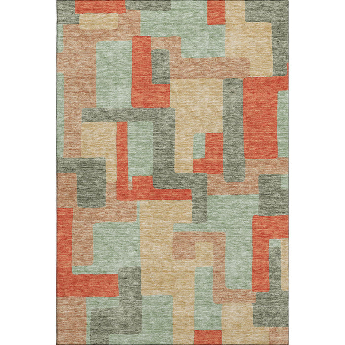 10' X 14' Geometric Washable Area Rug With UV Protection (675732) - Sage / Orange / Beige